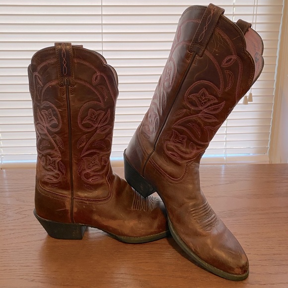 Ariat Shoes - Ariat- Heritage Leather Cowboy Boots purple stitch